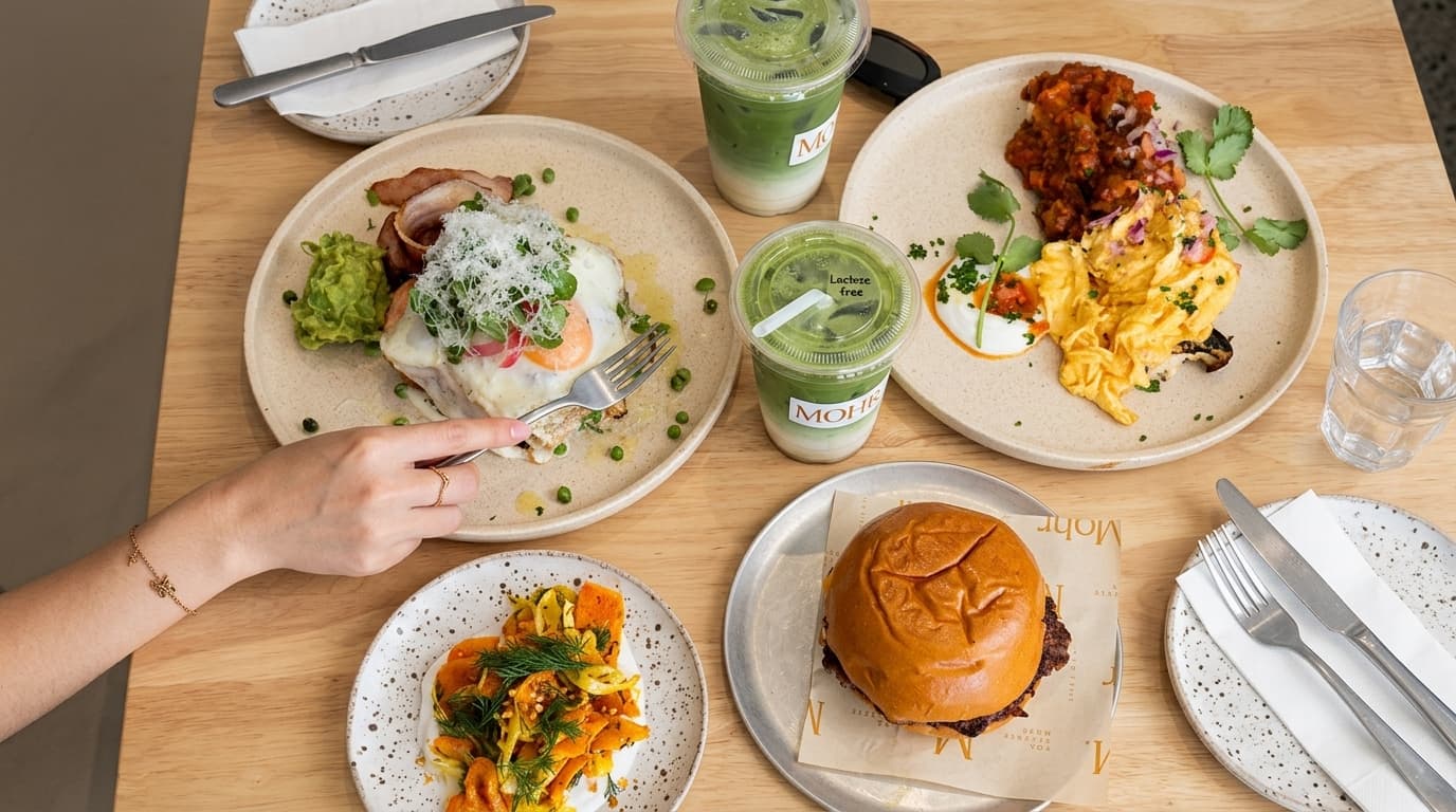 A spread of food at Mohr Cafe